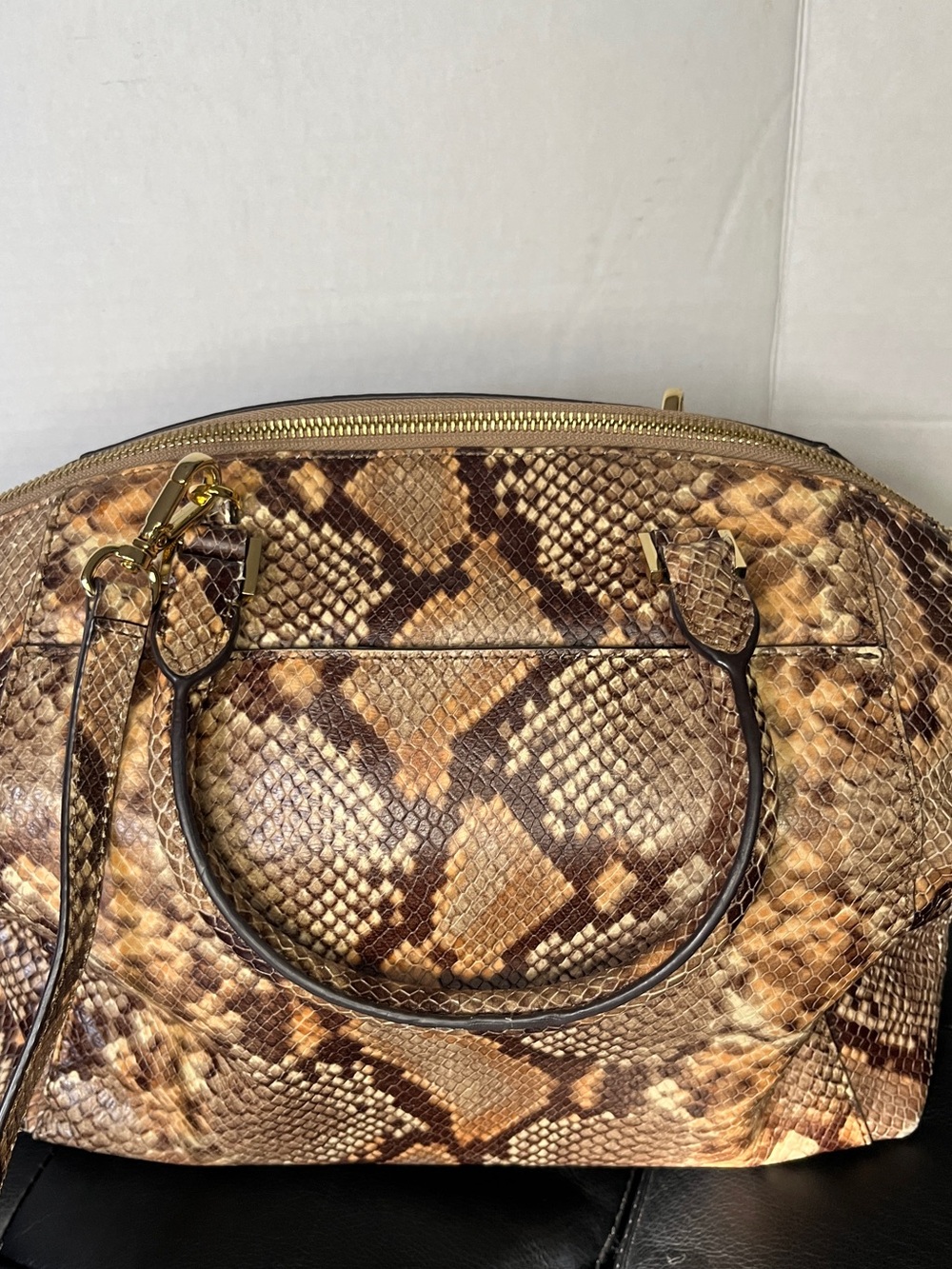 Michael Kors Embossed Leather Snakeskin Python Print Riley Satchel Hand Bag - Picture 9 of 14